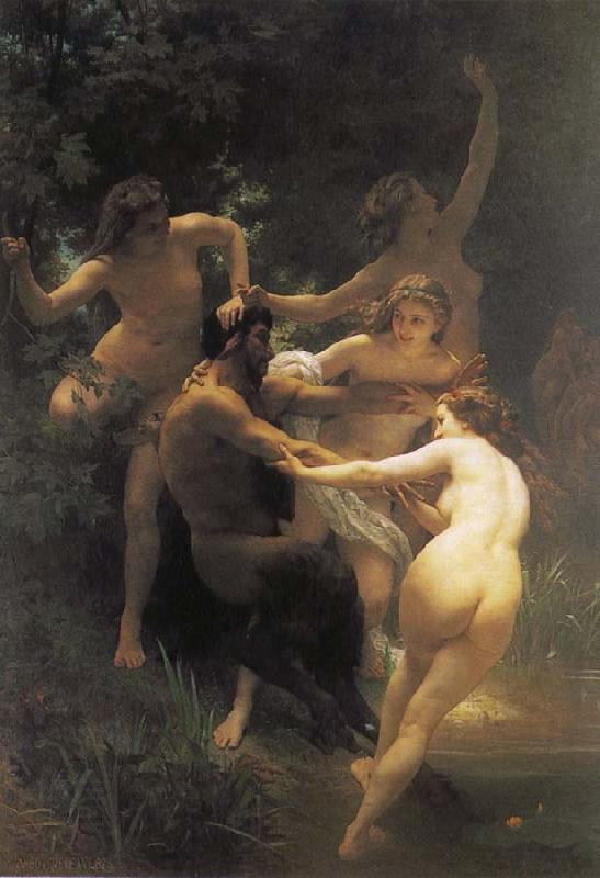 Adolphe William Bouguereau The god of the forest with their fairy China oil painting art